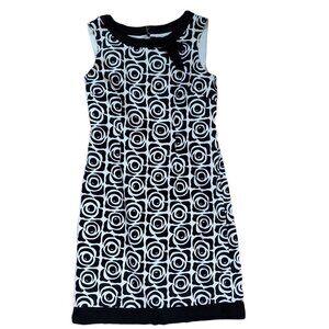 Tahari Arthur  S Levine Sleeveless Dress Black and White Floral Design